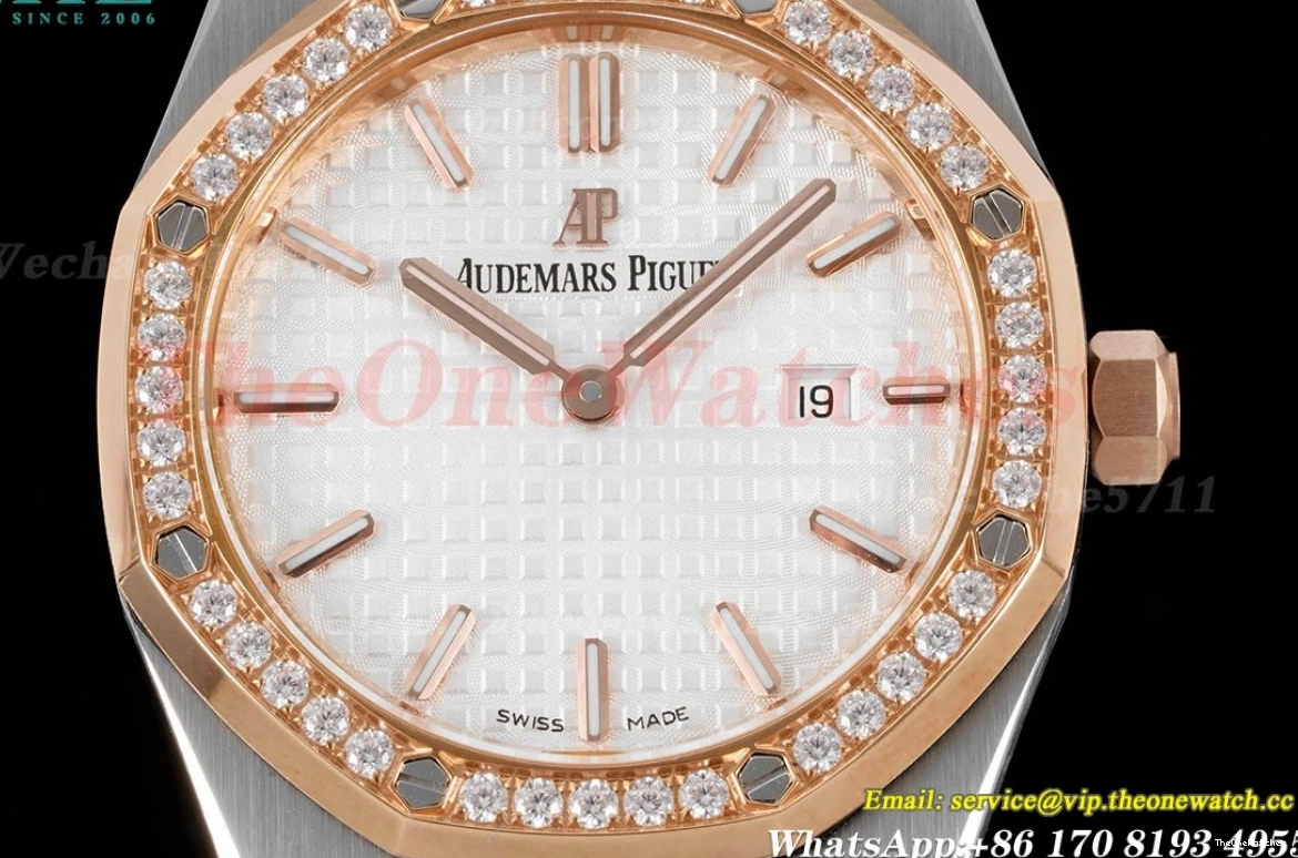 Qtz JJF SS White Royal Oak RG Swiss Ladies Diamond 33mm 0105